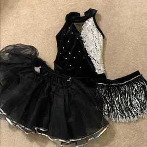 Sparkly Black and Silver Dance Costume with Tutu and skirt
